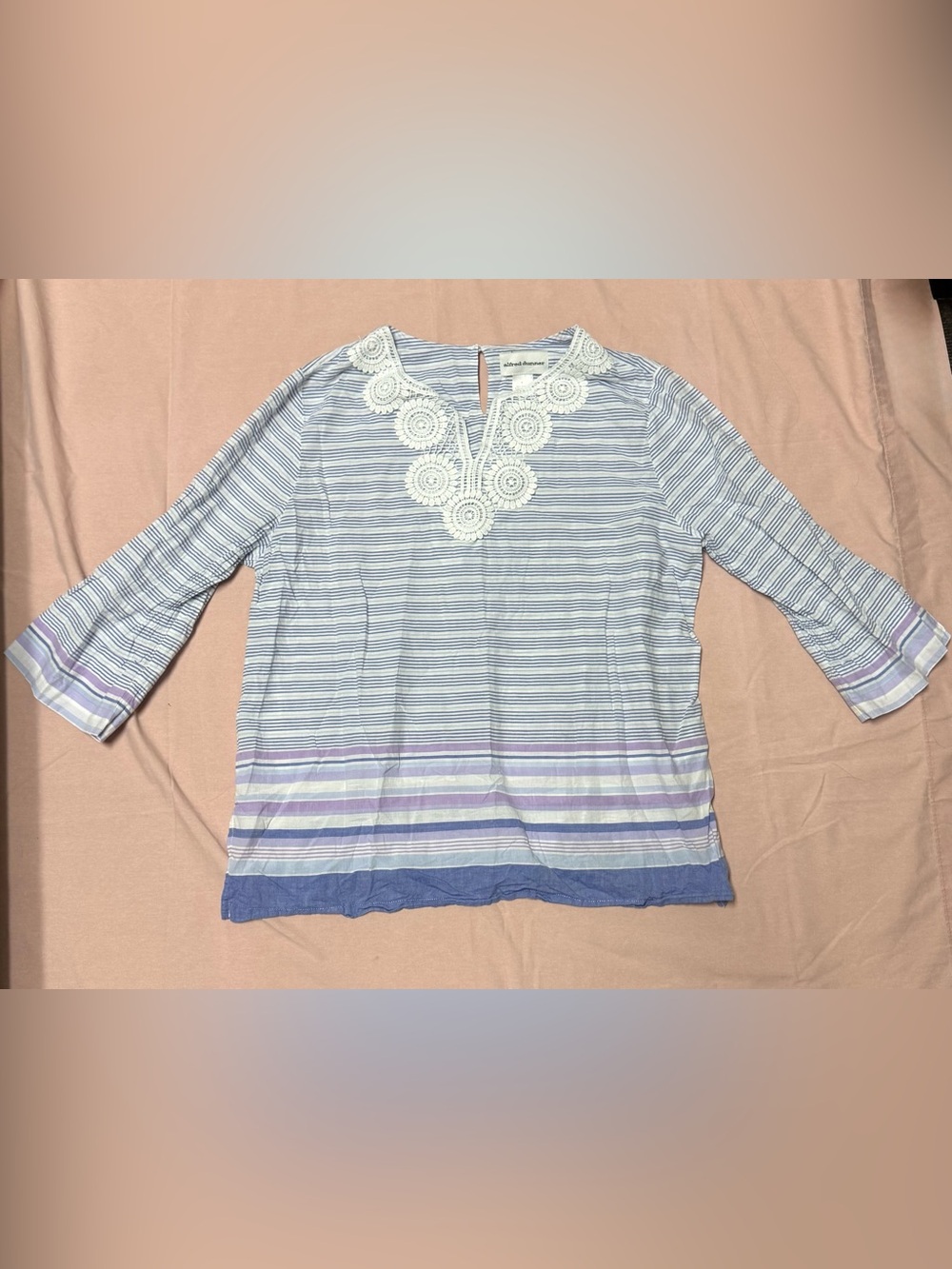 Alfred Dunner Striped Blue & Lavender Crochet-Trim Tunic Top